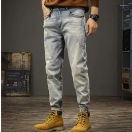 Men's Jeans High-end American Washed White Fashion Brand Ripped Spring Slim Straight Tube Light Colored Small Feet Trousers