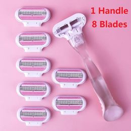 1 Handle 8 Blades Women Safety Razor Blade Face Leg Armpit Bikini Beauty Hair Removal Shaving Shaver 240521