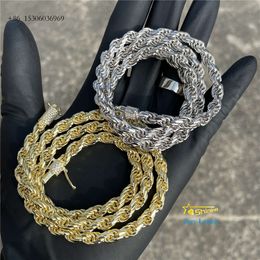 Ready To Ship Hip Hop Jewellery 6.0Mm Gold Plated VVS Moissanite Diamond Necklace Sterling Sier Rope Chain