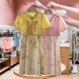 Clothing Sets 2PCS/Children's Vintage Suspender Dress Hanfu Shirt UP For Girls Kids Baby Printed Pattern Set 2-10T