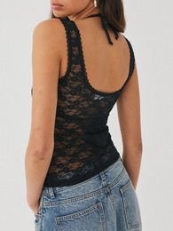 Women's Tanks Women Lace Camisole Y2k Sleeveless Backless U Neck Tank Vest Crop Tops Sheer See Through Slim Cover Up Shirts