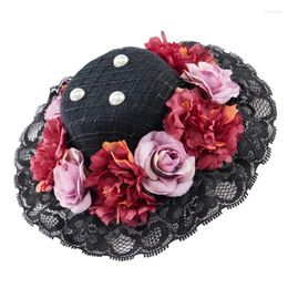 Berets Lace Trim Top Hat Hair Clip For Adult PunkStyle Flower Roleplay Costume Halloween Party Ornaments
