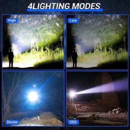 Ultra Powerful LED Flashlight Super Bright Spotlight Torch Rechargeable Zoom Flashlights White Laser High Power Lantren Camping
