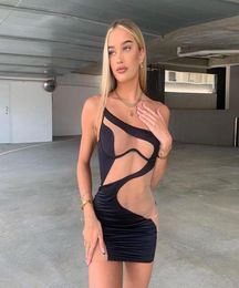 Casual Drs Sexy Hollow Out Women Mini Dress Low-Neck Sleeveless Backless Night Club Party Bodycon Elegant Prom DrsCasual5768563
