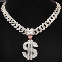 Anhänger Halsketten Männer Frauen Hip Hop -Dollar -Anhänger Halskette mit 13mm kubanischer Kette HipHop ECED Pendant Halsketten Mode Punkschmuck Geschenke Q240525