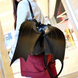 School Bags Black Backpack Lace Wing Shoulder Bag Leather Rucksack