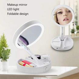 Foldable Led Makeup Mirror With Light 10X Magnifying Dual Purpose Double-Sided Mirror USB Charging Or Battery Table Mirrors