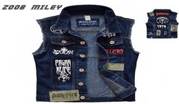 Classic Vintage Men039s Jeans Vest Sleeveless Jackets Fashion Patch Designs Punk Rock Style Ripped Cowboy Frayed Denim Vest Tan4524359