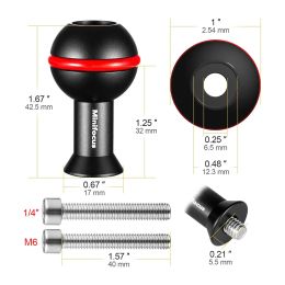 1'' inch Ball Adapter with M6 & 1/4''-20 Screw Ballhead Mount for Underwater Tray Bracket Extended Flashlight Light Arm System
