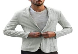 OSTRICH Men039s Blazer Slim Fit Linen Blend Pocket Solid Long Sleeve Suit Blazer Jacket Outwear casual jackets men men6631635