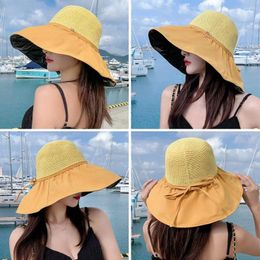 Berets UV Protection Bucket Hat Women Wide Brim Foldable Beach Cap Outdoor Breathable Sunshade