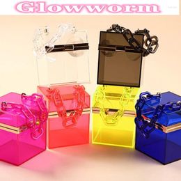 Shoulder Bags 2024 Trend Transparent Clear Jelly Acrylic Box Handbag With Chian For Women Elegant Evening Party Bag Totes Female