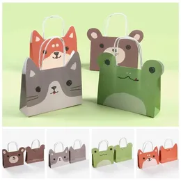 Gift Wrap Cute Animal Pattern Paper Bag Baby Shower Candy Packaging Pouch Birthday Gifts Basket Portable Cookie Chocolate Handbag