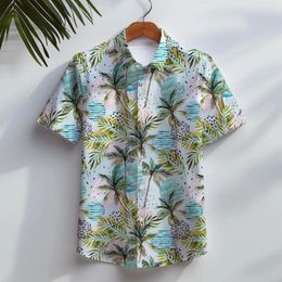 Men's Casual Shirts Summer Shirt Hawaiian For Men Beach Vacation Short Sleeve Top Blouse Coconut Tree Camisas De Hombre Clothing