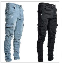 Jeans Male Pants Casual Cotton Denim Trousers Multi Pocket Cargo Men Fashion Style Pencil Side Pockets2492864