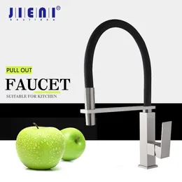 Kitchen Faucets JIENI 360 Swivel Pull Out Chrome Black ORB Hose Nickel Brushed Deck Mounted Vessel Rotated Basin Sink Mixer Tap Faucet