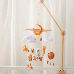 Mobiles# Baby crib mobile wooden baby rattlesnake soft felt outer space astronaut bed Bell newborn music box hanging toy baby crib stand baby gift Q240525