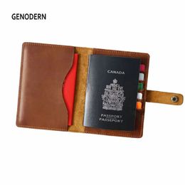 GENODERN Crazy Horse Skin Retro Passport Covers Genuine Leather Passport Bag Vintage Simple Passport Holder Travel Wallets 240523