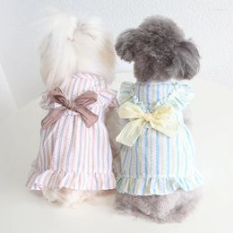 Dog Apparel Striped Bow Pet Clothes Summer Spring Dress Shirt Cotton Cat Puppy Wedding Floral Clothing For Dogs Teddy
