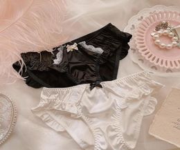 Women039s Panties Japanese Sweet Girl Underwear Satin Lotus Leaf Flappy Briefs Women Lace Fairy Breathable Low Waist7380360