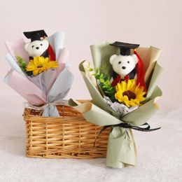 Decorative Flowers Lovely Bear Graduation Bouquet Stunning Sunflower Cartoon Decoration Animal Wedding Party Decor Year