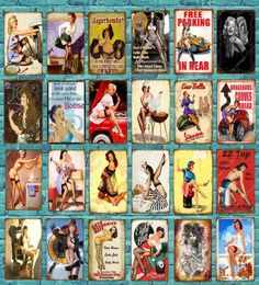 Vintage Sexy Lady Pin Up Girl Painting Tin signs Metal Plate Art Poster Wall Sticker Bar Coffee House Shop Cafe Home Decor1909449