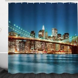 Shower Curtains York Night View Of Brooklyn Bridge Design Custom Bathroom Waterproof Mildew Polyester Fabric 12 Hooks