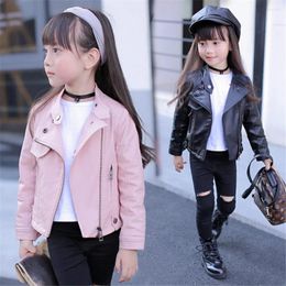 Jackets 2024 PU Leather For Girl And Boys Zipper Outerwear Coat Spring Autumn Kids Tops 6170