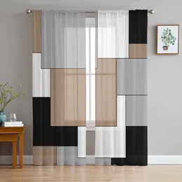 Curtain Brown Grey Patchwork Abstract Art Sheer Curtains For Living Room Decoration Window Kitchen Tulle Voile Organza