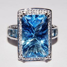 Vintage Aquamarine Zircon Finger Ring White Gold Filled Party Wedding band Rings for Women Bridal Engagement Jewellery Gift Gxsrc