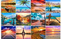 Full Diamond Scenery Diamond Embroidery Kit 5D DIY Diamond Painting Lake Sunshine Boat Landscape Mosaic Home Decoration Gift3073587