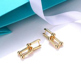 Fashion Gold plating Brand top floor with bamboo ear buckle fashion U-shaped lock geometric Earrings 3M9J