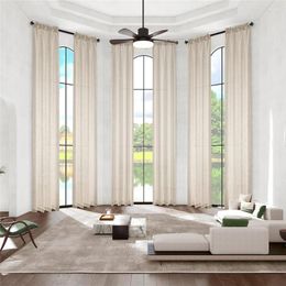 Curtain Extra Long 300cm Height 400cm Faux Linen Sheer Curtains - Custom High Ceiling Living Room Dining