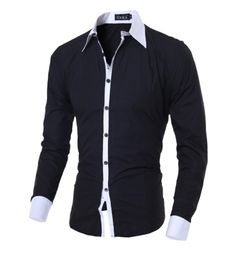 Men Shirt Black White 2017 Male Long Sleeve Shirts Casual Solid MultiButton Hit Colour Slim Fit Dress Shirts M2XL9347450