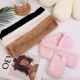 Plush Cross Scarf Faux Rabbit Fur Thickened Soft Scarves Solid Colour Autumn Winter Cold Resistant Women Neck Warmer Collar Scarf