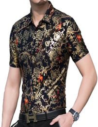 Fashion Summer Short Sleeve Mens Clothing Hawaiian Gold Bronzing Print Shirt for Men Shirts Streetwear Jerseys Dress 1012 2203305169159
