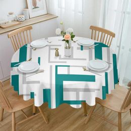 Table Cloth Modern Art Geometry Blue-green Grey Waterproof Tablecloth Decoration Wedding Home Kitchen Dining Room Round Cover