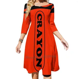 Casual Dresses Orange Crayon Costume Square Neck Dress Sweet Summer Women Halter Print