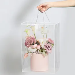 Gift Wrap 10pcs Transparent Plastic Bag For Flowers Bouquet Wedding Festival Party Favors Packing Handbag Candy Box 35cmx15cmx24.5cm