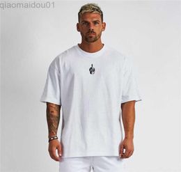 Men039s TShirts Oversized Dropped Shoulder Half Sleeve Fitness T Shirt Men Summer Loose Gym Clothing Tops Tees L2209299806250