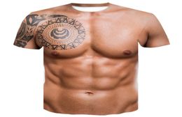 For Man 3D TShirt Bodybuilding Simulated Muscle Tattoo Tshirt Casual Nude Skin Chest Muscle Tee Shirt Funny ShortSleeve Oneck5638011