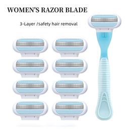 Women Safety Razor 3layer Stainless Steel Manual Beard Shaving Blades Body Hair B ikini Underarm Thigh Shaver Portable 240521