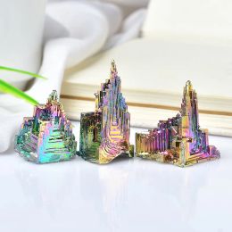 Natural Green Rainbow Metal Stone Quartz Bismuth Ore Rough Pyramid Gift Bismuth Specimen Crystal Healing Mineral Home Decoration
