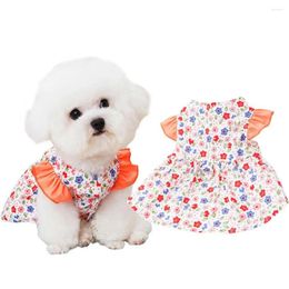 Dog Apparel Summer Pet Dress Flutter Sleeve With Leash Ring Cat Princesses