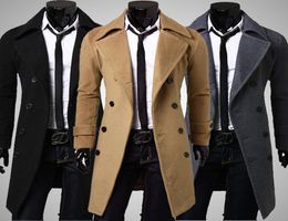 FallMXXXL 3 Colours New Double Breasted long coat men Turndown Collar men pea coat Plus size male coat Men39s wool coat2972664