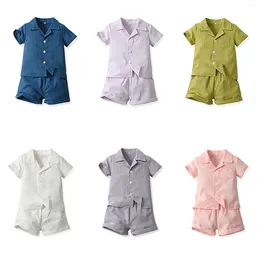 Clothing Sets Summer Boys' Suit Korean Lapel Casual Short Sleeved Shirt With Elastic Shorts Two Set Boys Lightweight Sweatpants