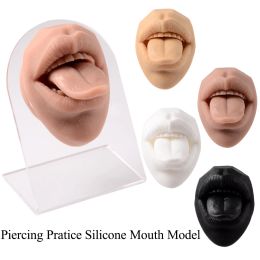 1PC Silicone Mouth Model Tattoo Puncture Practice Body Part Display Lip Teeth Tongue Piercing Jewelry with Acrylic Stand