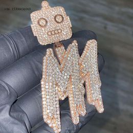 Custom Lab Diamond Initial Letter Hip Hop VVS Moissanite Ice Out Sier Alphabet Name Pendant Necklace