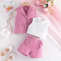 Clothing Sets Toddler Girls Summer Sleeveless Vest Coat Tops Shorts 3PCS Outfits Fashion Clothes Set For Kids 2-8Years Children