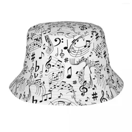 Berets Musical Notes Bucket Hat For Men Women Music Pattern Fisherman Hats Casual Fishing Caps Soft Fold Hawaii Custom DIY Sun